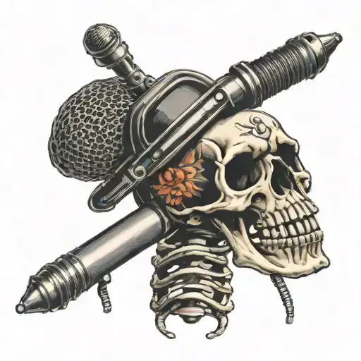 Vintage Microphone With Skeleton Fingers Crossed