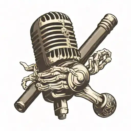 Vintage Microphone With Skeleton Fingers Crossed Together Symbolizing