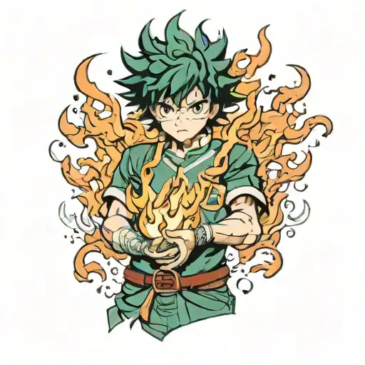 Midoriya Izuku With Fire In Her Hands