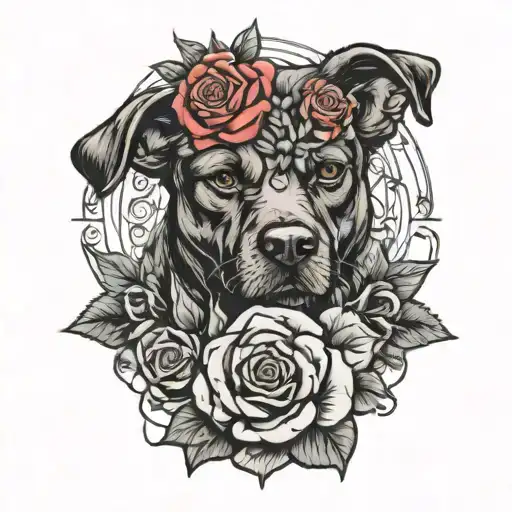 Dog With Roses Intertwined And Physics Equation Intertwined