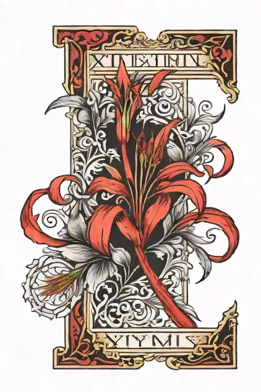 Roman Numeral Birth Date In Rectangle With Red Lycoris Flower