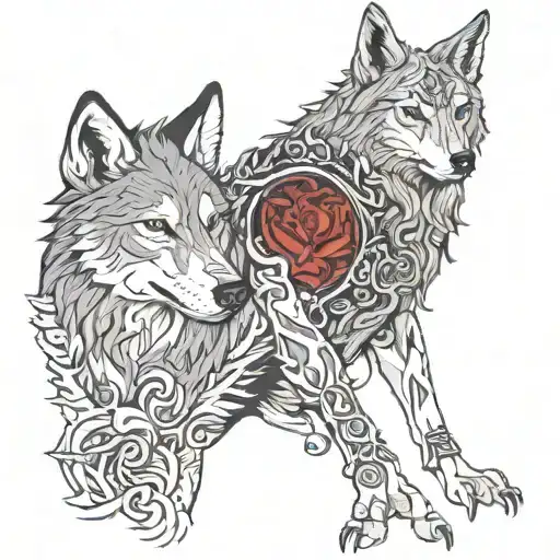 God Cernunos With A Hand Heart And A Magestic Wolf Next To Him