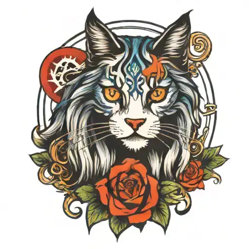 Cat With Long Hair And Symbols Of Protection