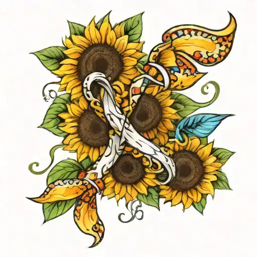 Sunflower And Cancer Ribbon Intertwined