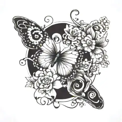 Butterfly With Half A Wing Of Flowers And An Infinity Symbol In The Middle