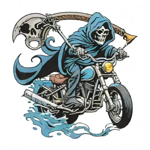 Blue Grim Reaper On A Motorcycle With A Logo That Says Dark Souls