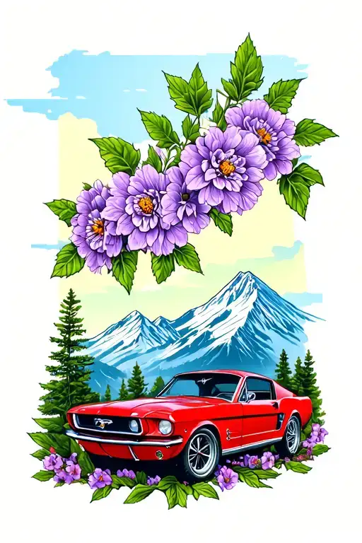 1966 Mustang Mountain Scene Lilac Flowers