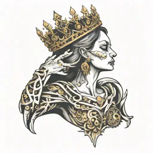 Faceless Queen Wearing A Crown Made Of Human Bodies