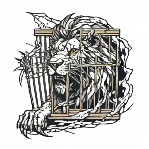 Lion Breaking Out Of Cage Shattered