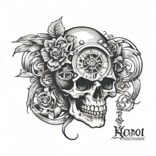 Skull With Roman Numeral Clock As A Eye Sockets