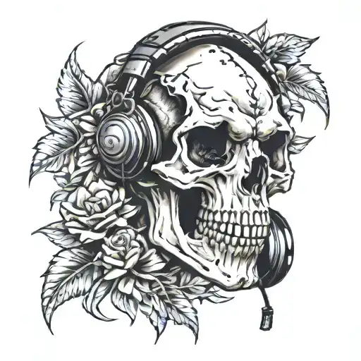 Dino Skull Wearing Headphones