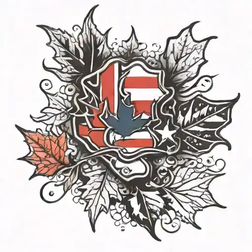 Create A Tattoo By Combining The American Flag And The Canadian Maple Leaf