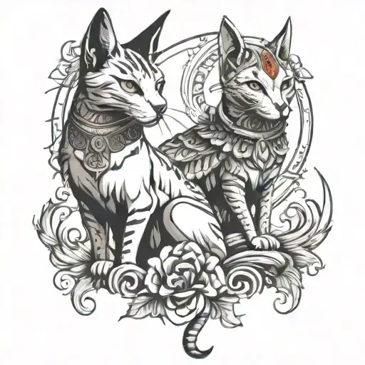 Bastet And Phoenix Rising From The Ashes