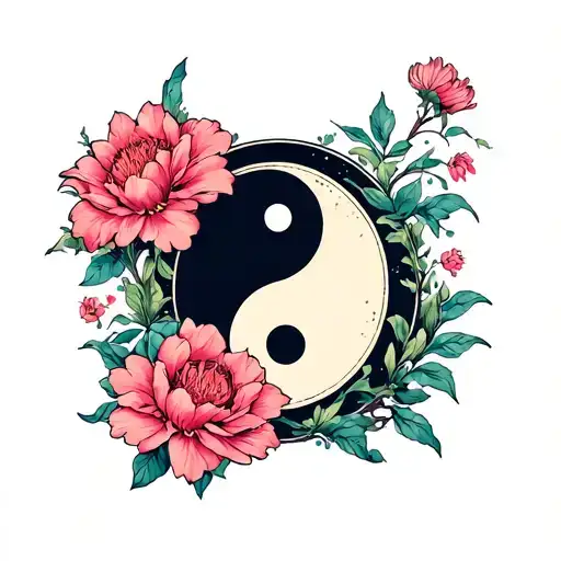 Loyus Flower And Yin And Yang Sign Spinal Tatoo