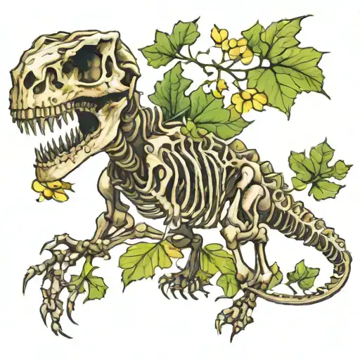 Dinosaur Skeleton With Ginkgo Leaves