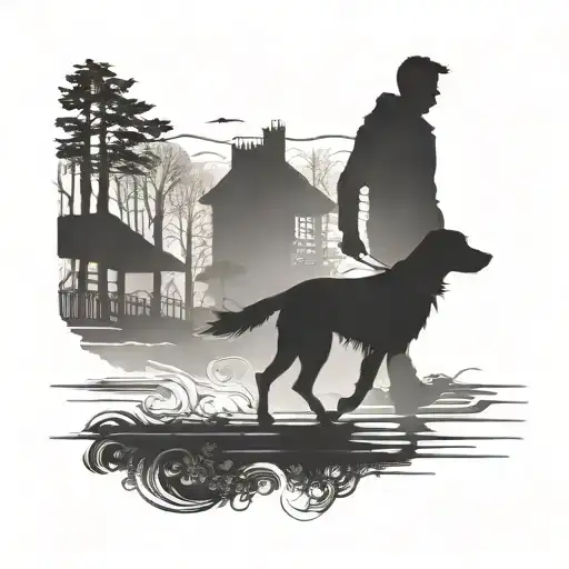 Silhouette Of A Man Walking And His Dog