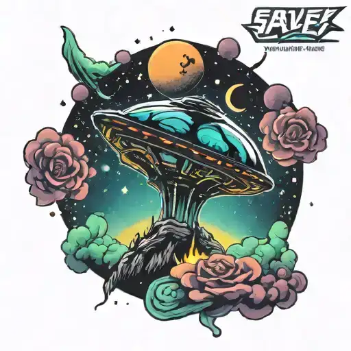 Alien Spaceship Flying Through A Galaxy