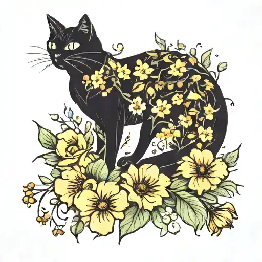 Black Cat In A Flower Garden Scene