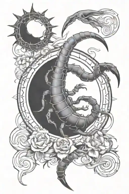 Moon And Sun With Scorpion Surrounded