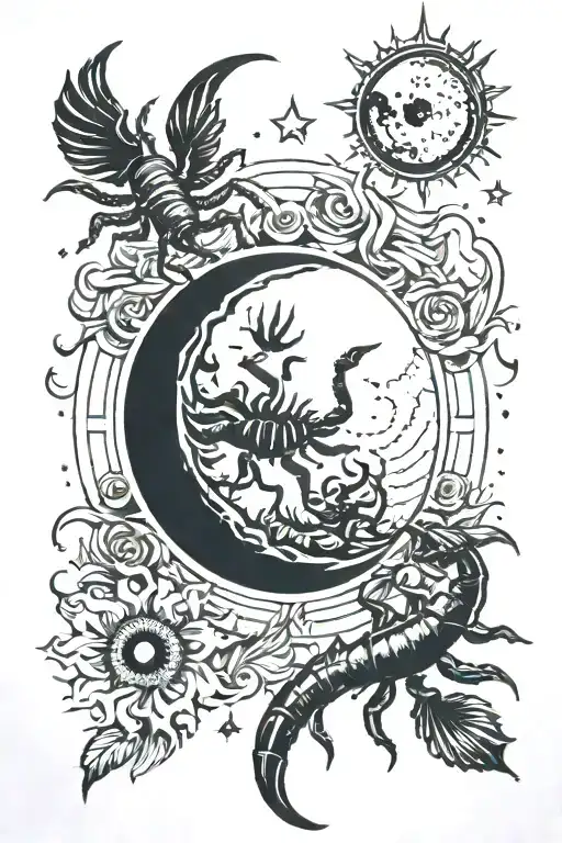 Moon And Sun With Scorpion Surrounded