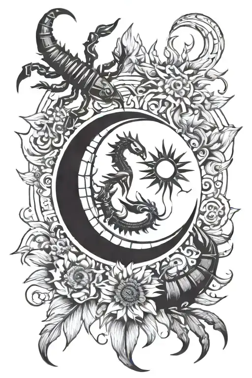 Moon And Sun With Scorpion Surrounded