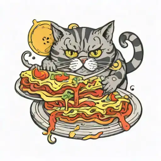 Fat Cat Eating Lasagne