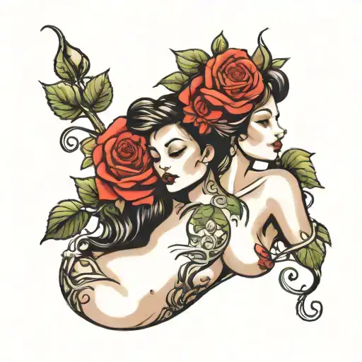 Nude Girl Roses And Vine Growing