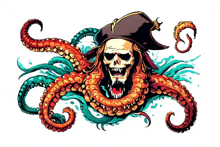 Pirate With A Tentacle From A Monster Wrapping Around His Body