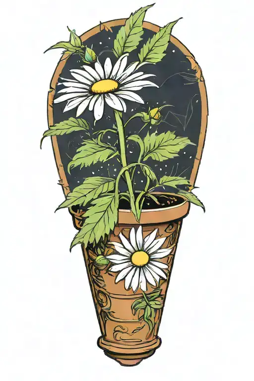 A Daisy Flower On An Elongated Stem In A Brown Pot That Smiles From The Marijuana Plant