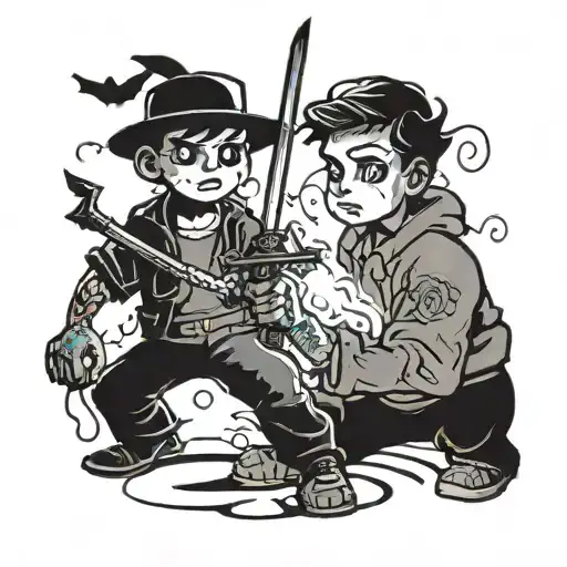 Boy With A Torch His Shadow Man With A Sword