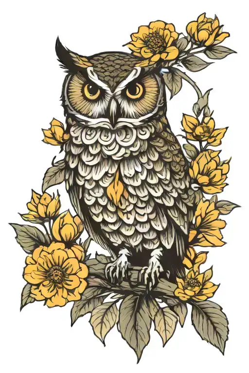 Owl And Marigold Flower