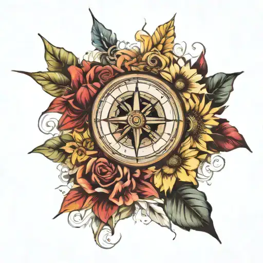 Compass And Lillies Roses Sunflower