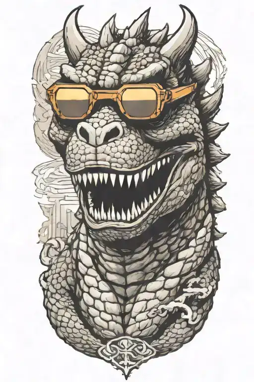 Godzilla Full Body Emerging With Sunglasses Looking