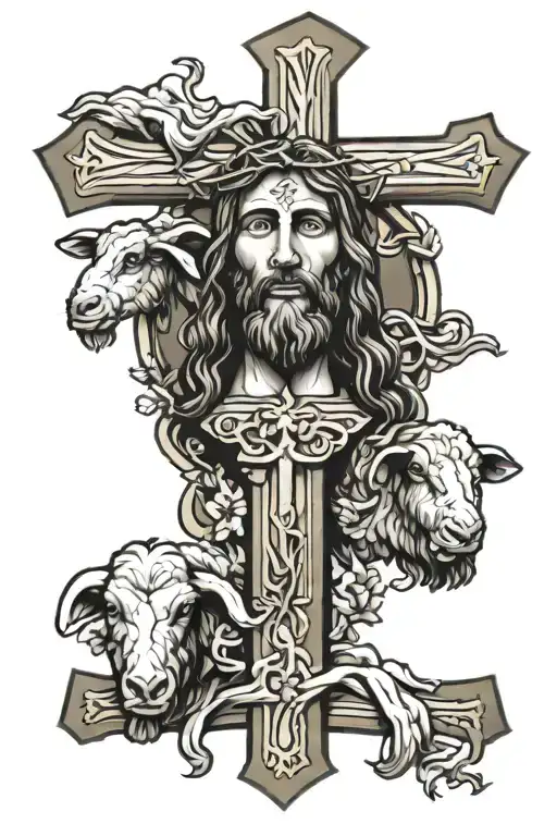 Jesus On Cross With Sacrificial Lamb 3 Crosses