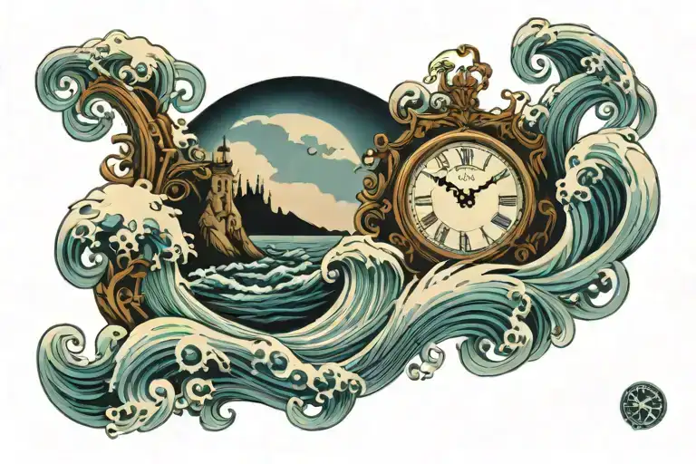 Waves With Bridge And Clock Embedded