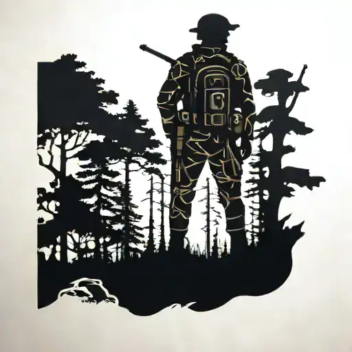 A Silhouette Of A Soldier Standing In A Beautiful Canadian Forest