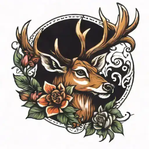 Deer Head With Flowers Coming