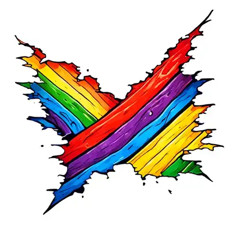 A Vertical Line Of Ripped Skin With Rainbow Colours Showing Diagonally Inside The Rip