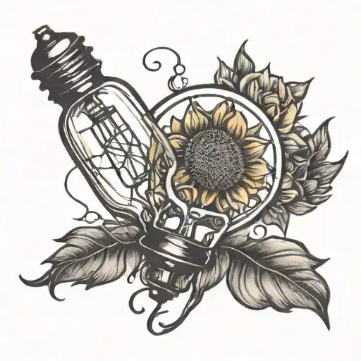 Broken Light Bulb W Sunflower Growing
