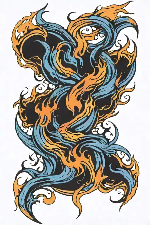 Flames Blue Orange Black Lines