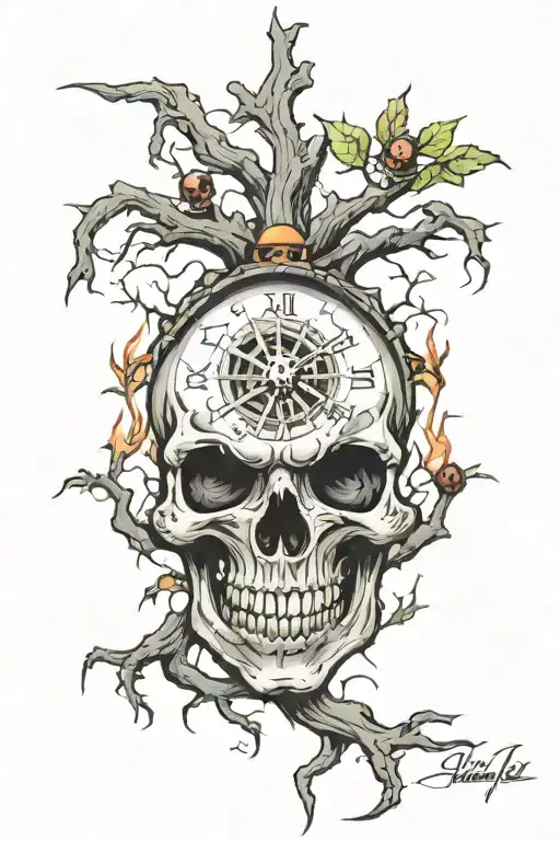 Tree Spider Clock Skull