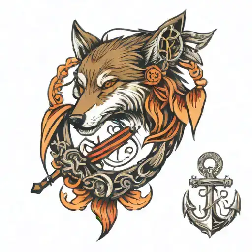 Wolf And Anchor Intertwined