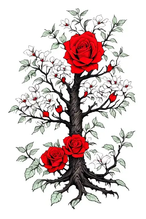 White Tree With Red Roses On It