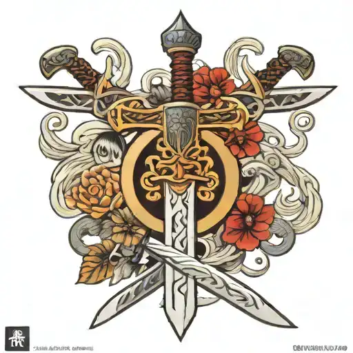 Sword With Japan Ese Symbols Intertwined