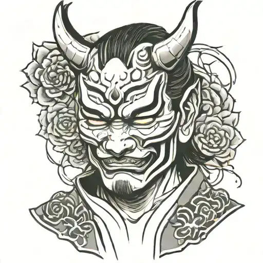 Samurai Wearing A Broken Hannya Mask