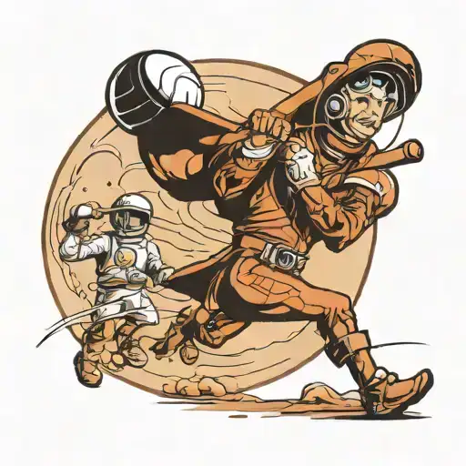 Space Cowboy Playing Baseball On Mars Against Martians And Hitting A Home Run Towards Earth