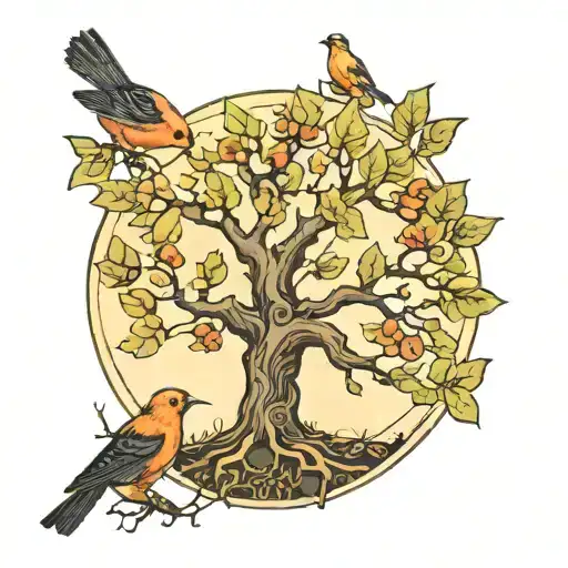 Oak Tree With Birds
