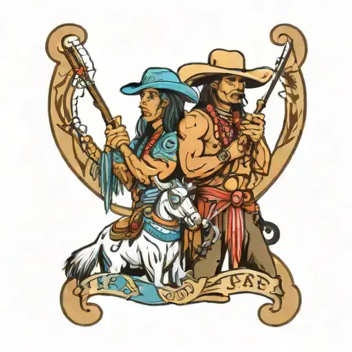 Texas Cowboy And Native Americans Holding Bows