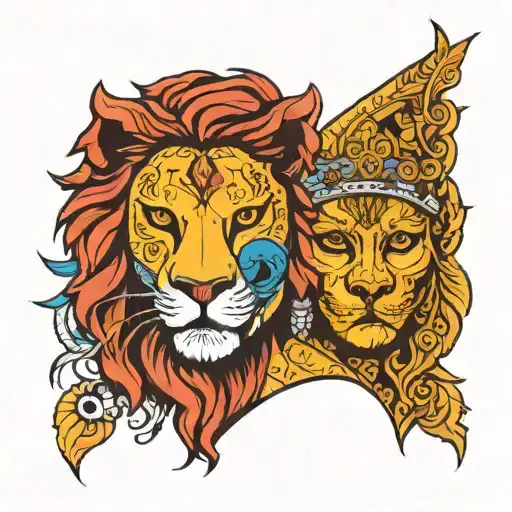 Women With Lion Mask Holding