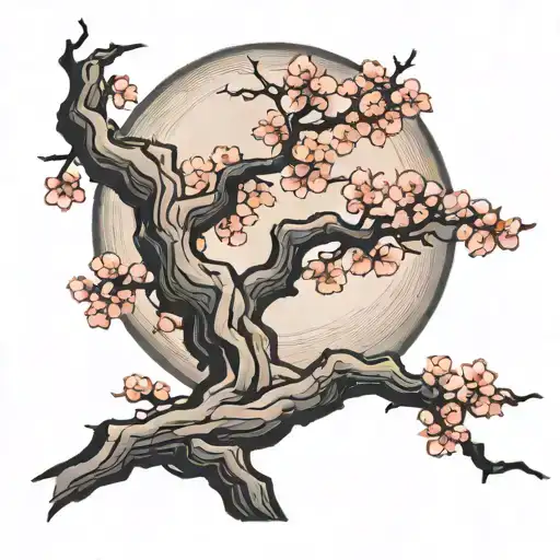 Full Moon Cherry Blossom Pine Tree